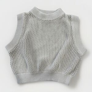 En Saison Crop Top Womens Size Small Knit Crochet Sleeveless Neutral Beige